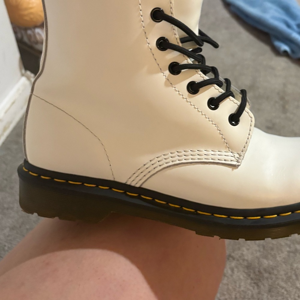 Dr. Martens White Combat Boots with Black Laces - Picture 8 of 9